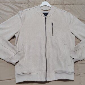 Ben Sherman Men’s Medium Faux Suede Soft Bomber Jacket Stone White